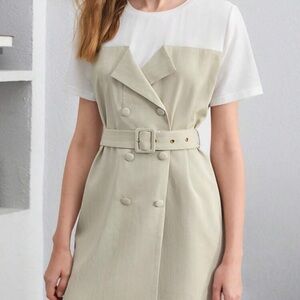 Chic Beige Belted Dress